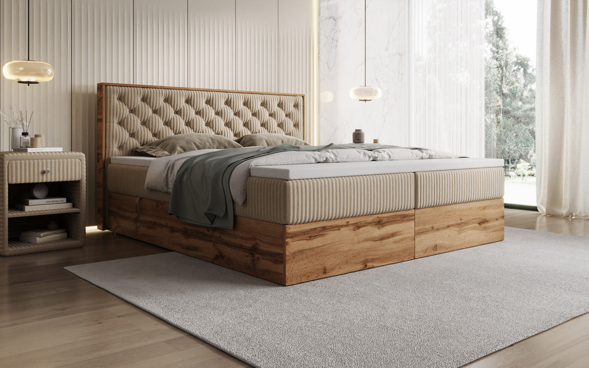 Box spring bed Timber Chester in Corduroy with storage space
