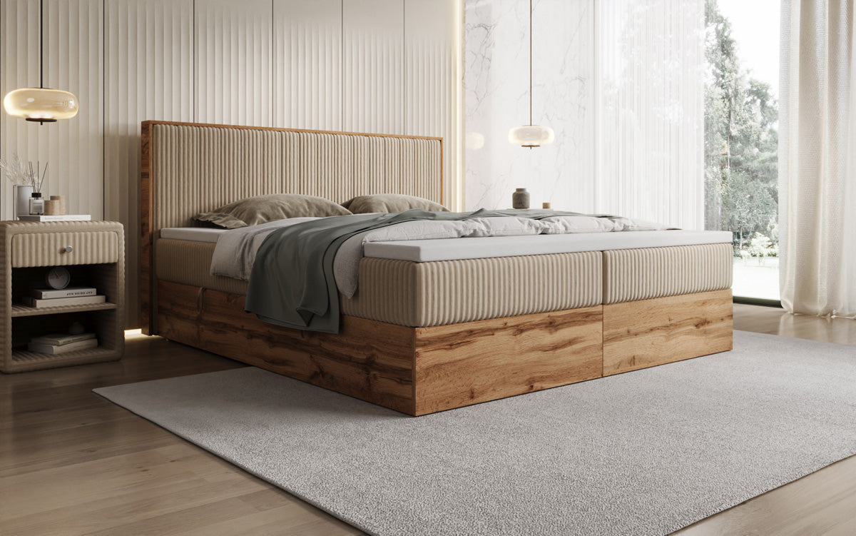 Box spring bed Timber Line in Corduroy with storage space