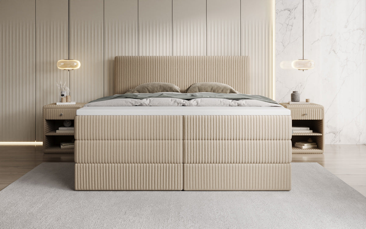 Box spring bed Kubo King in Corduroy with storage space