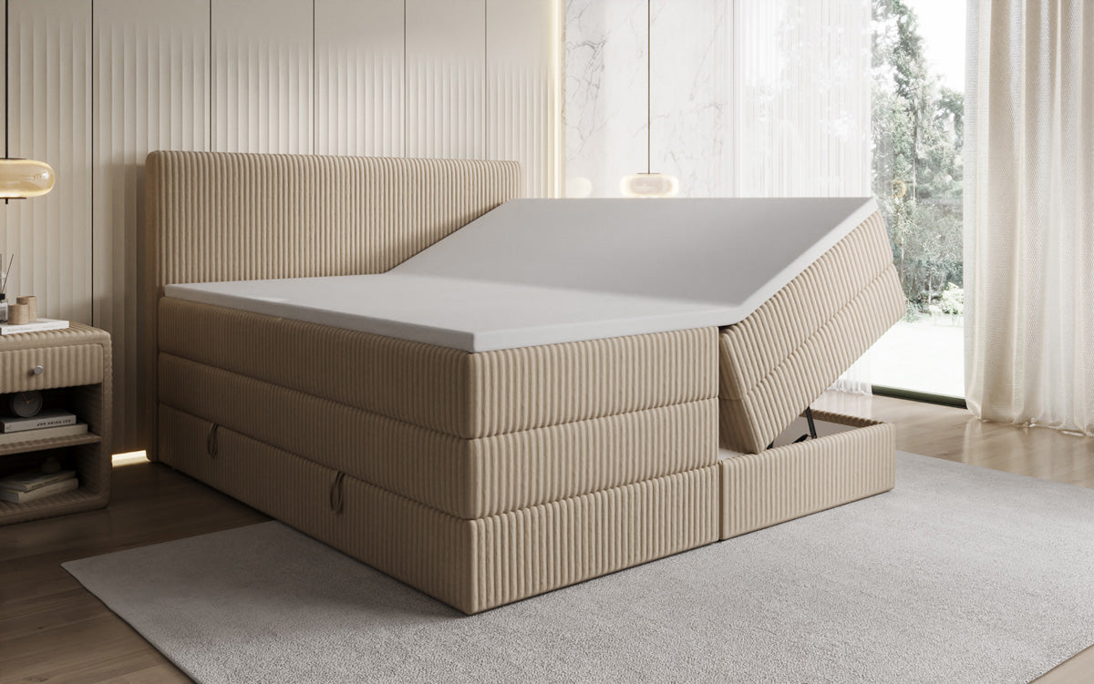 Box spring bed Kubo King in Corduroy with storage space