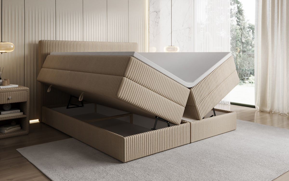 Box spring bed Kubo King in Corduroy with storage space