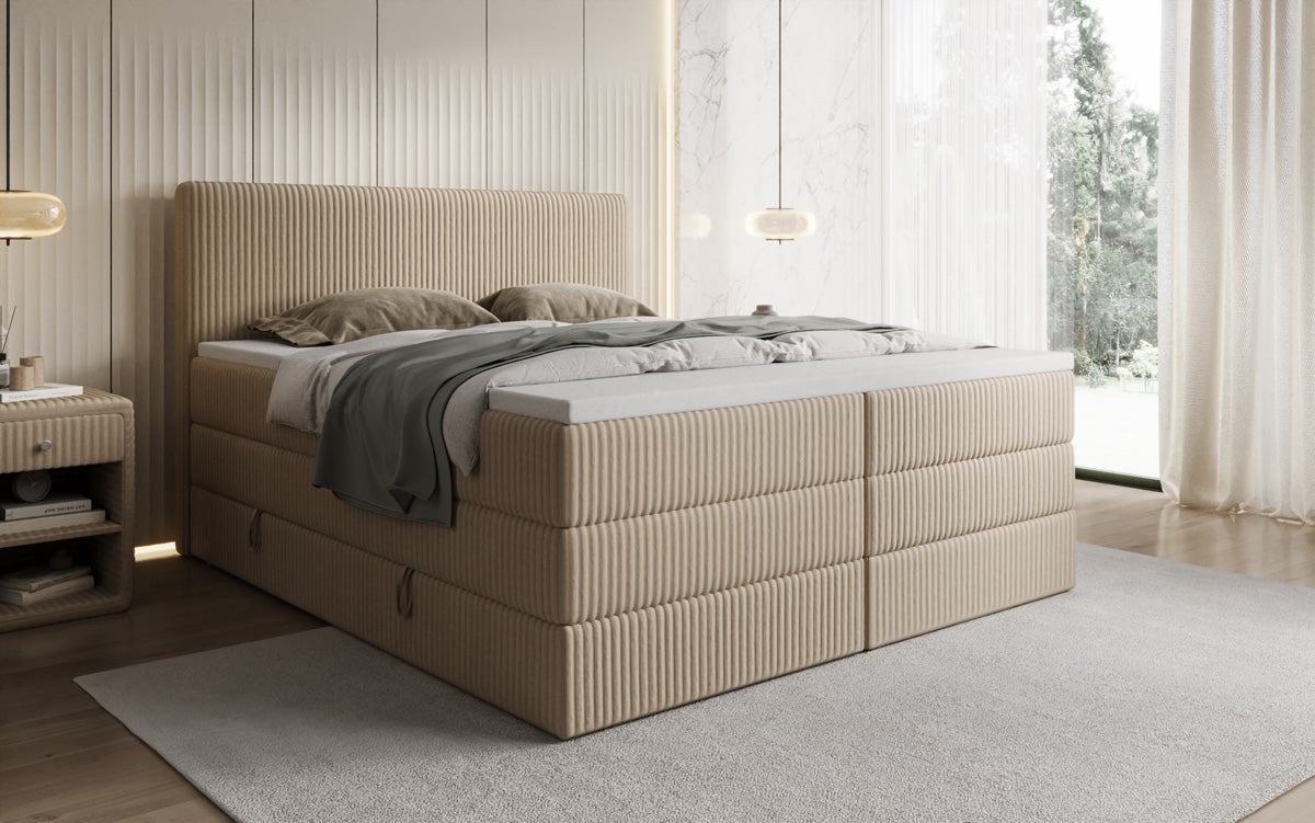 Box spring bed Kubo King in Corduroy with storage space