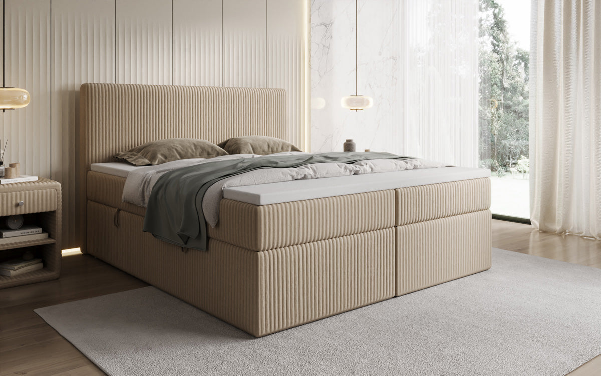 Box spring bed Kubo in Corduroy with storage space