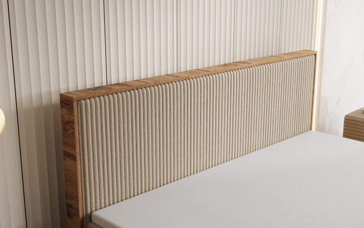 Box spring bed Timber in Corduroy with storage space