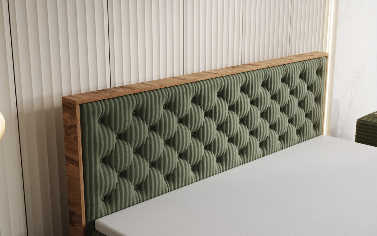 Box spring bed Timber Chester in Corduroy with storage space