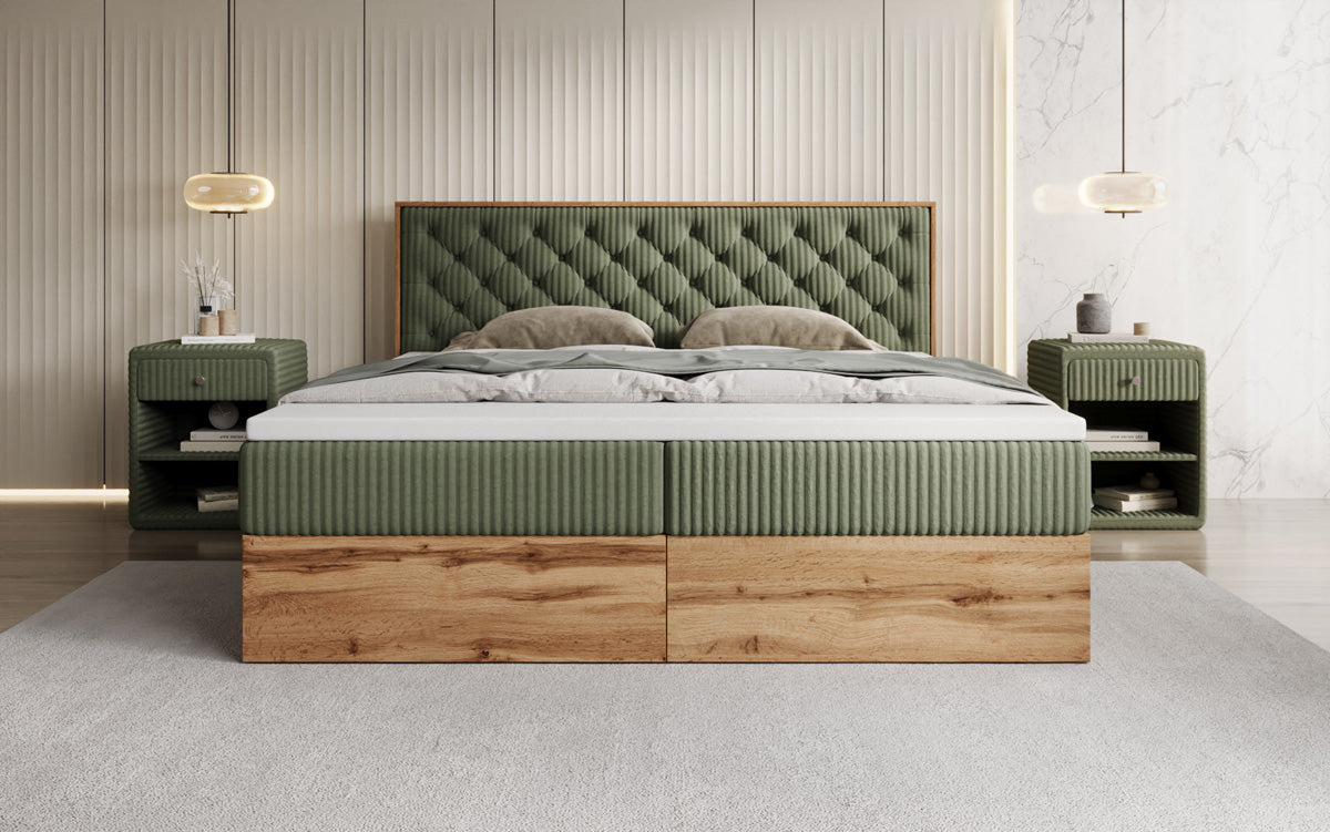 Box spring bed Timber Chester in Corduroy with storage space