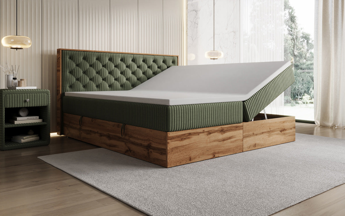 Box spring bed Timber Chester in Corduroy with storage space