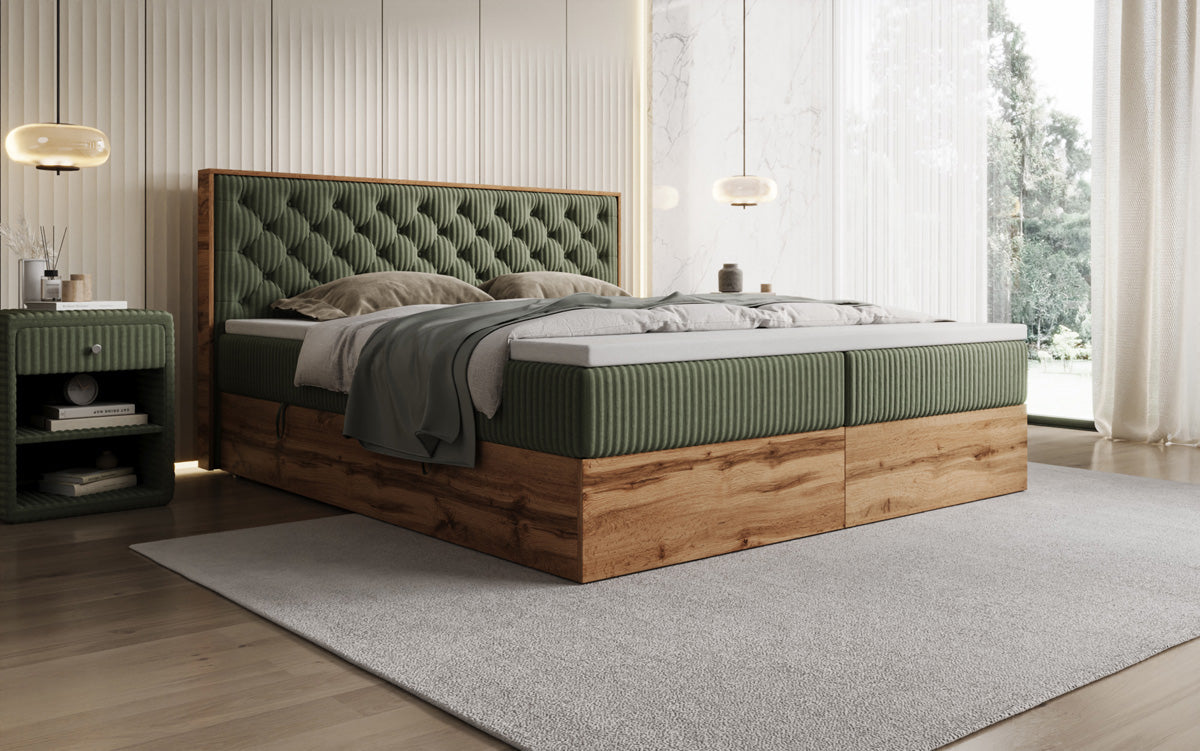 Box spring bed Timber Chester in Corduroy with storage space