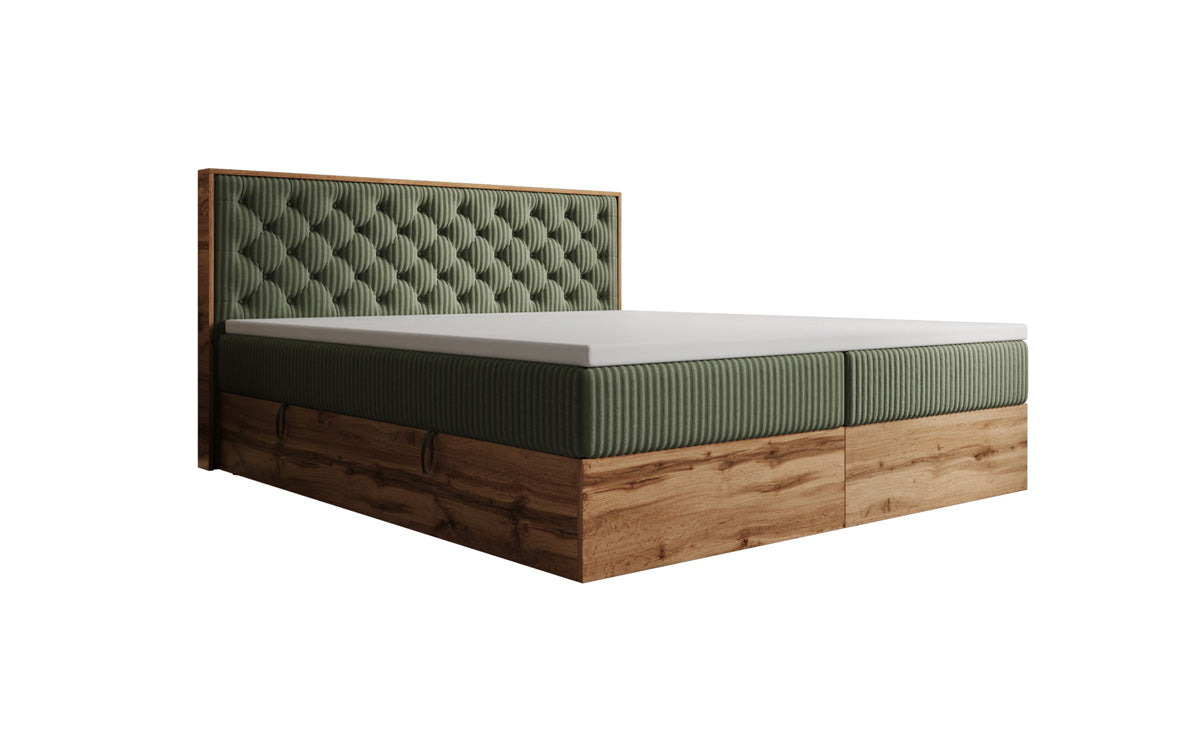 Box spring bed Timber Chester in Corduroy with storage space