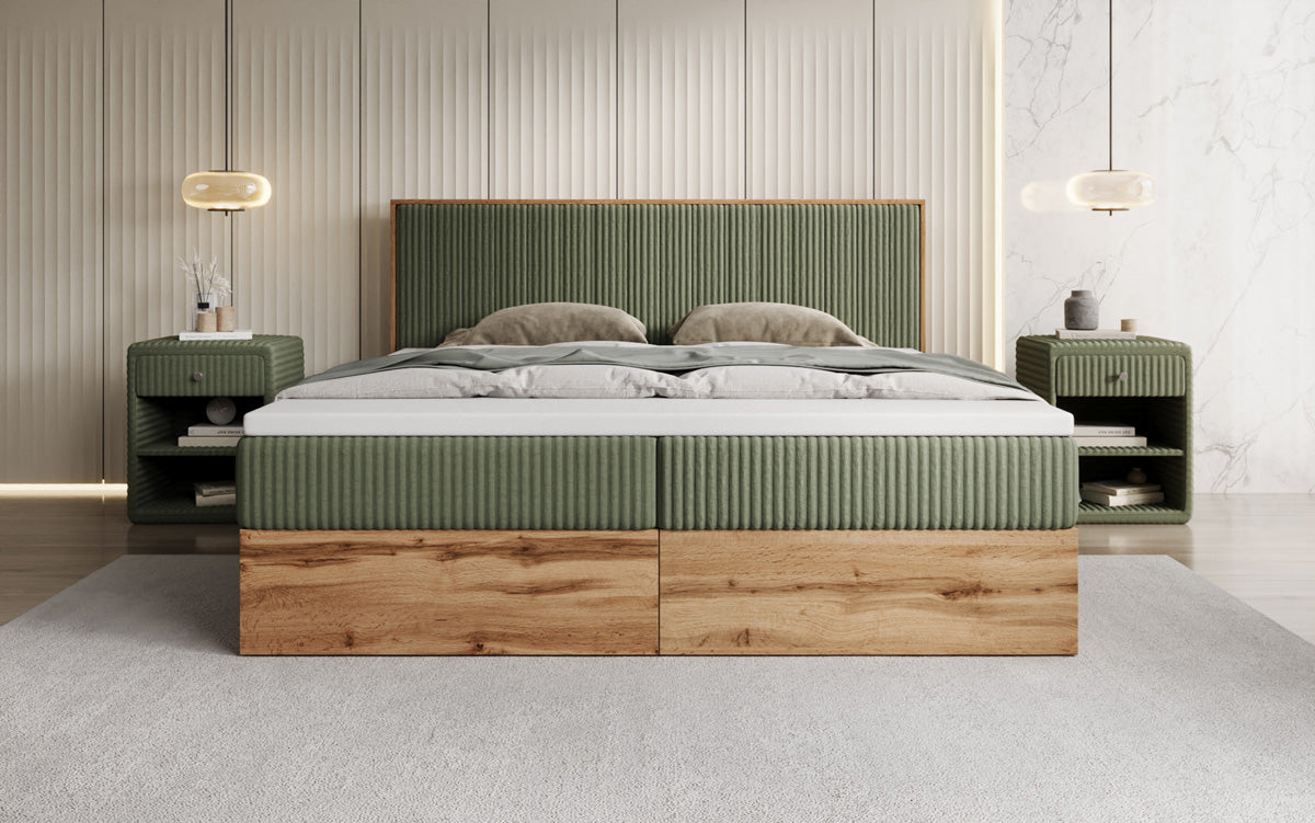 Box spring bed Timber Line in Corduroy with storage space
