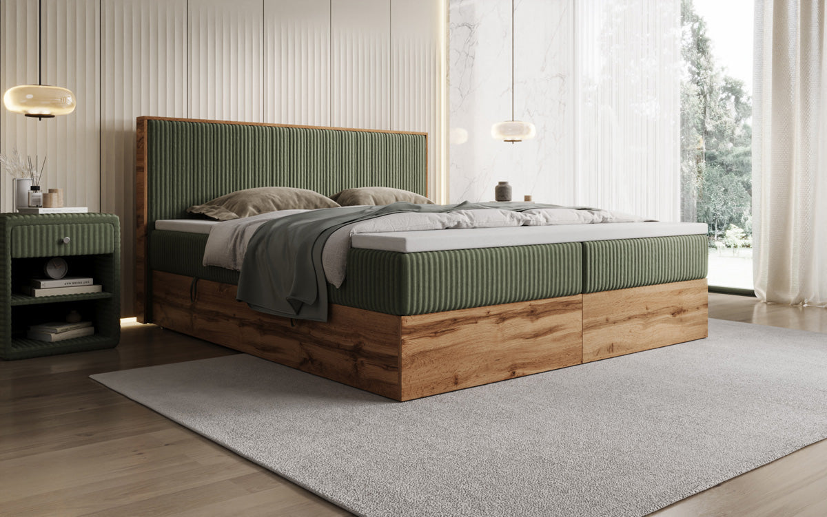 Box spring bed Timber Line in Corduroy with storage space