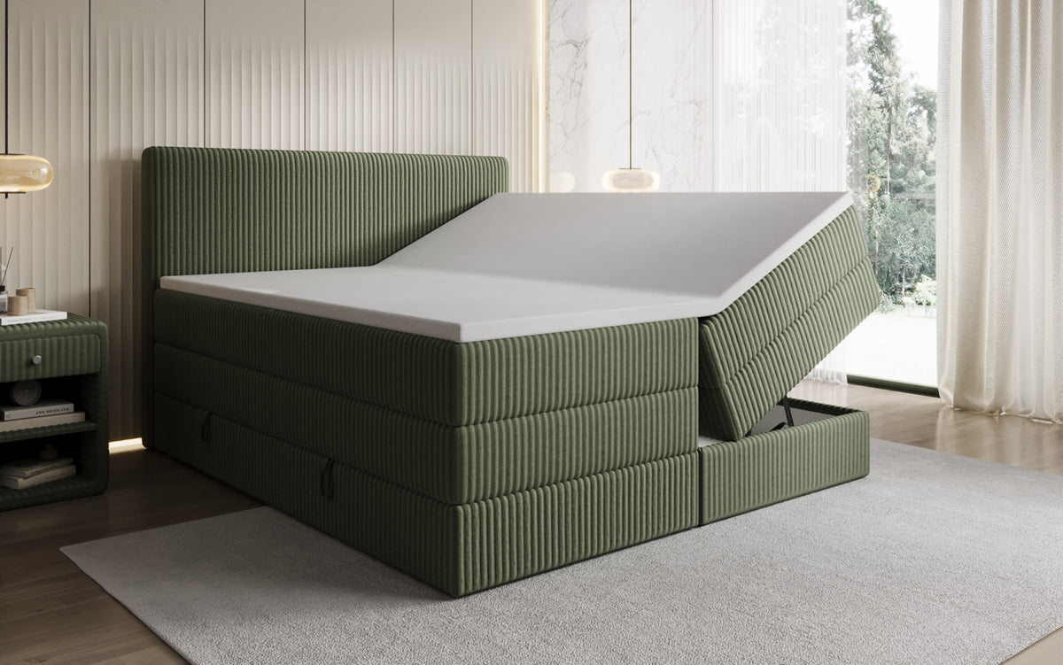 Box spring bed Kubo King in Corduroy with storage space