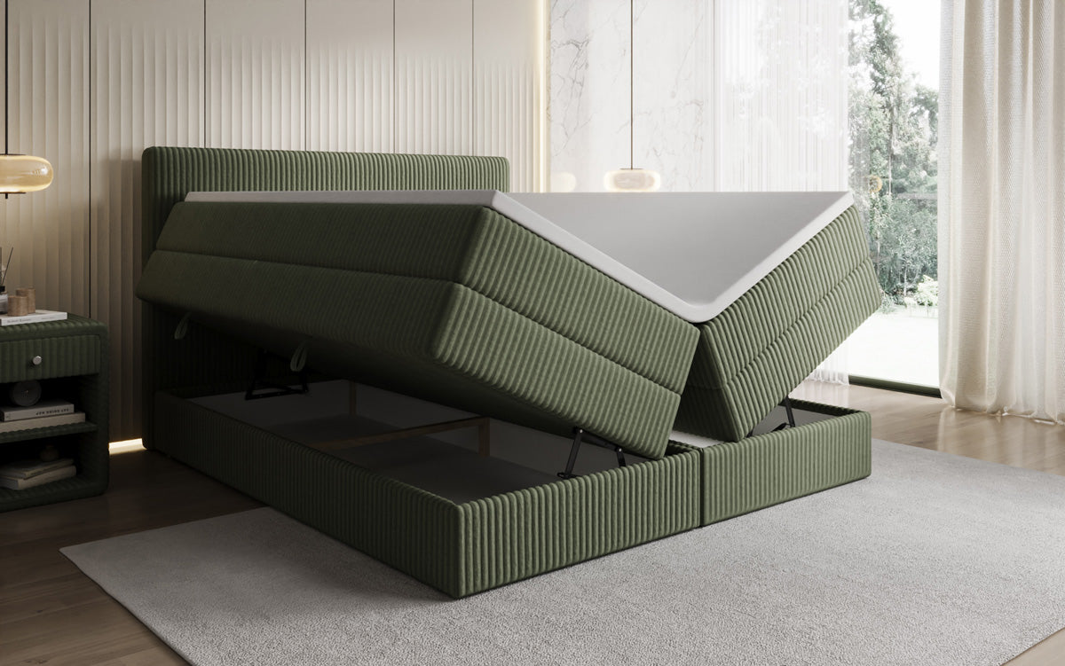 Box spring bed Kubo King in Corduroy with storage space