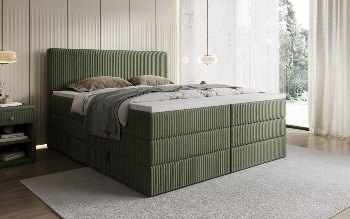 Box spring bed Kubo King in Corduroy with storage space