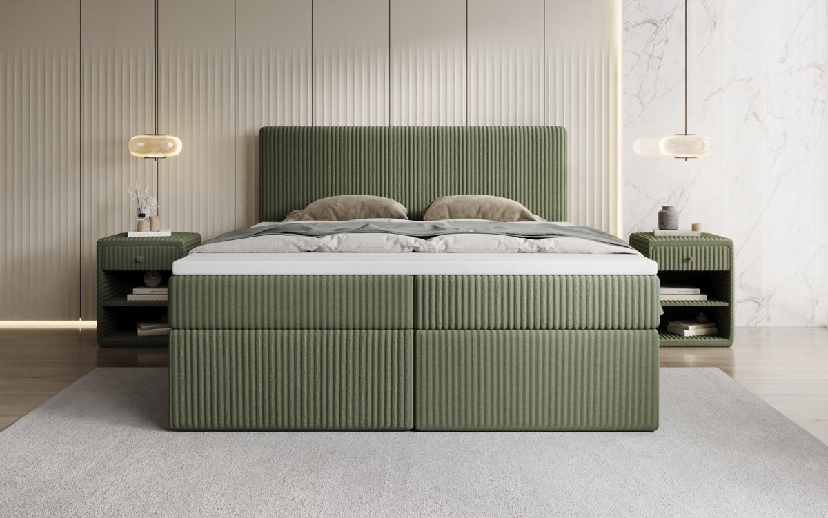 Box spring bed Kubo in Corduroy with storage space