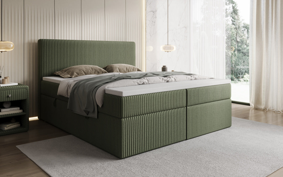 Box spring bed Kubo in Corduroy with storage space