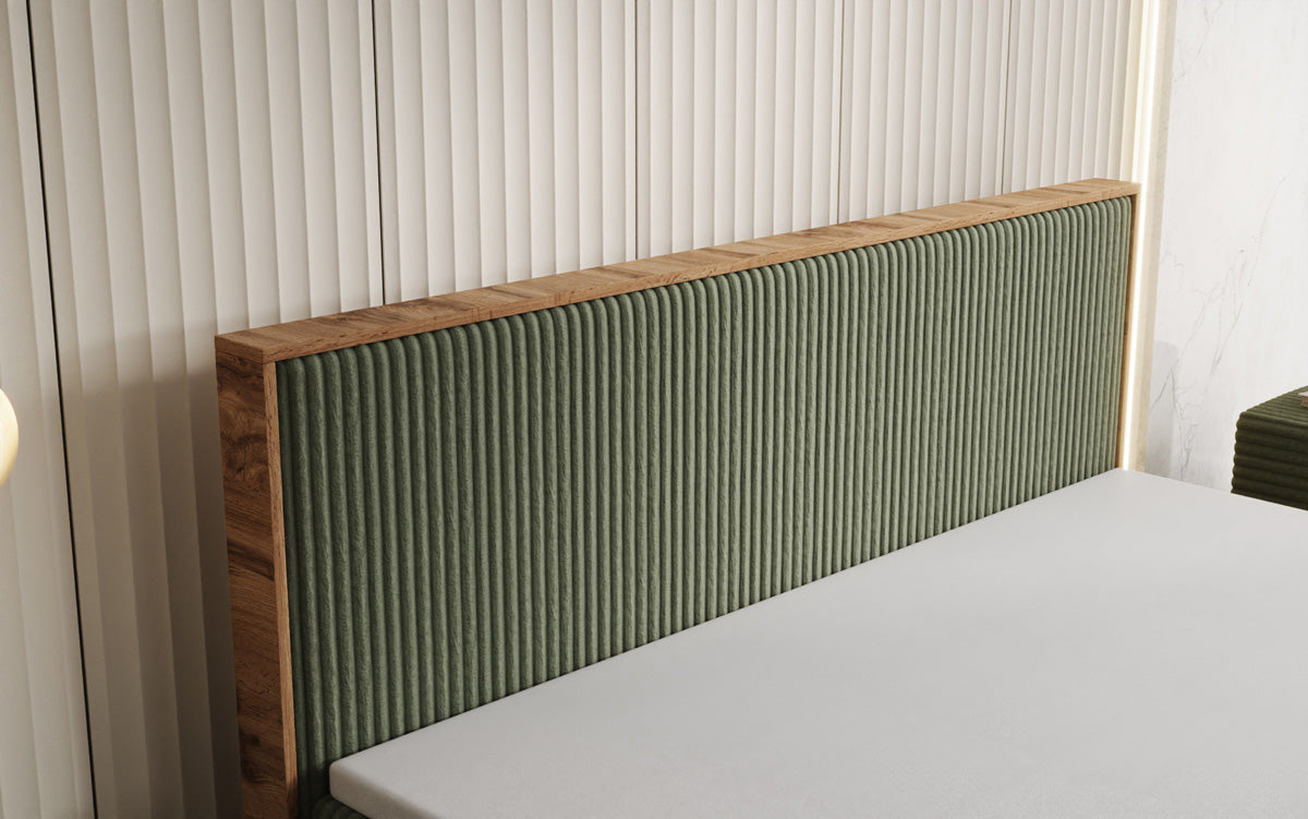 Box spring bed Timber in Corduroy with storage space