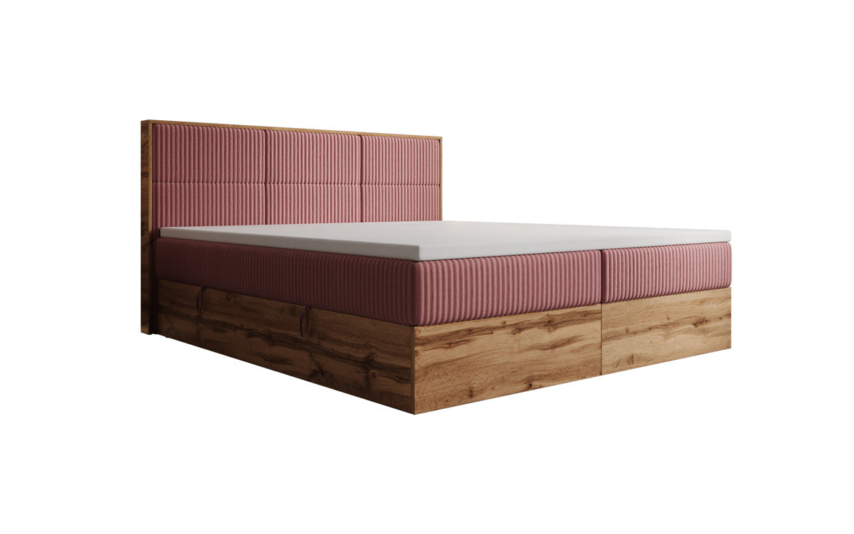 Box spring bed Timber Panel in Corduroy with storage space