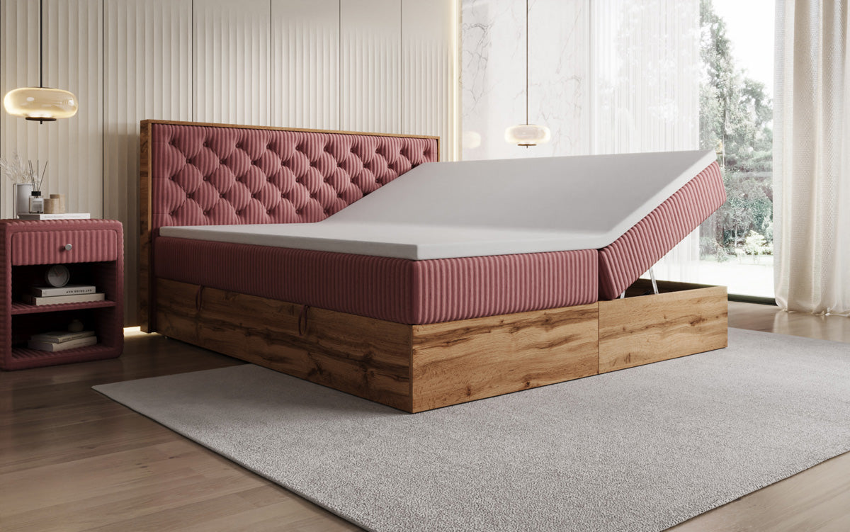 Box spring bed Timber Chester in Corduroy with storage space