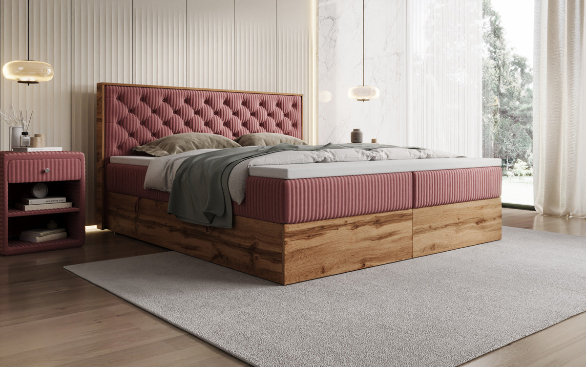 Box spring bed Timber Chester in Corduroy with storage space
