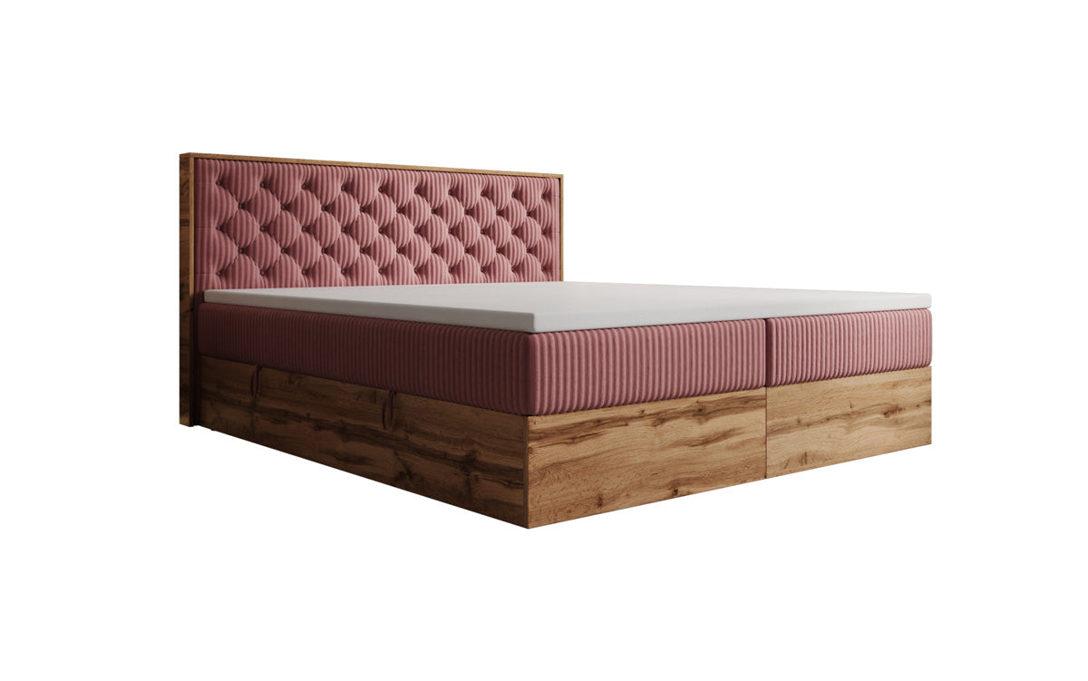 Box spring bed Timber Chester in Corduroy with storage space