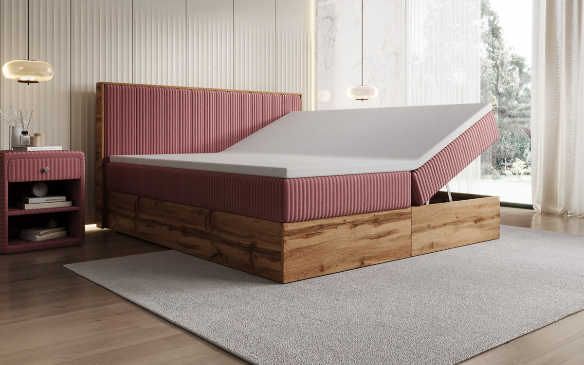 Box spring bed Timber Line in Corduroy with storage space