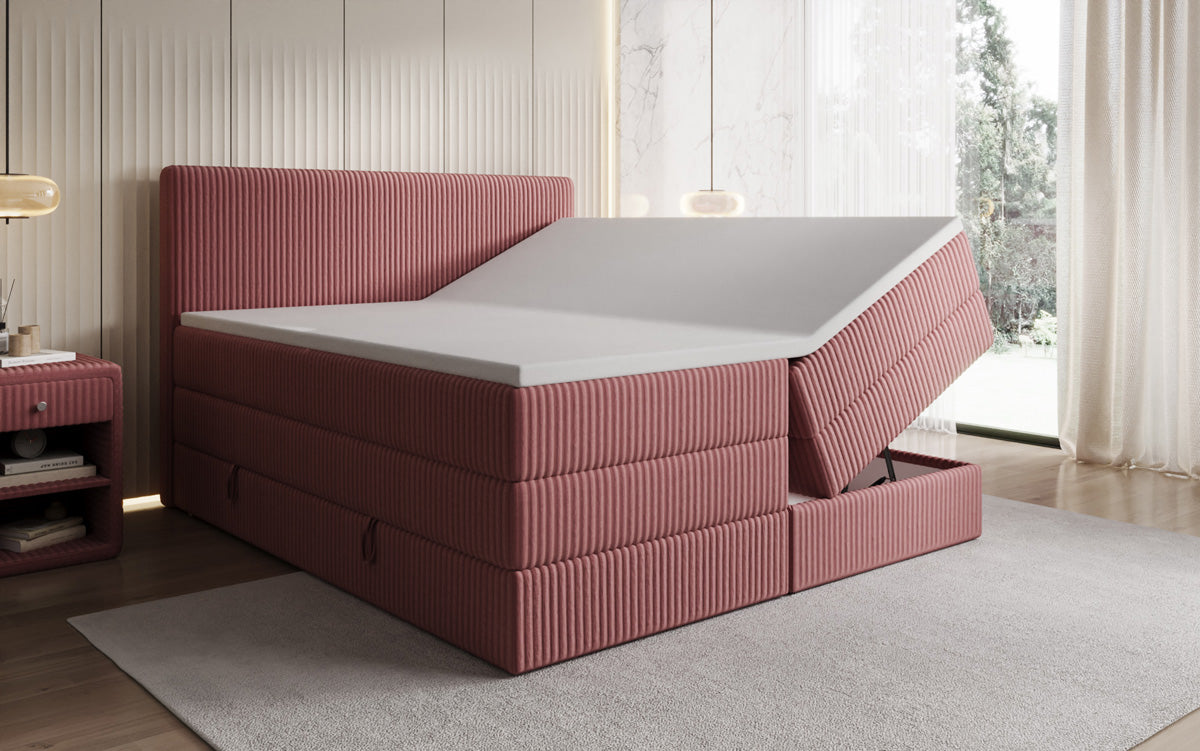 Box spring bed Kubo King in Corduroy with storage space