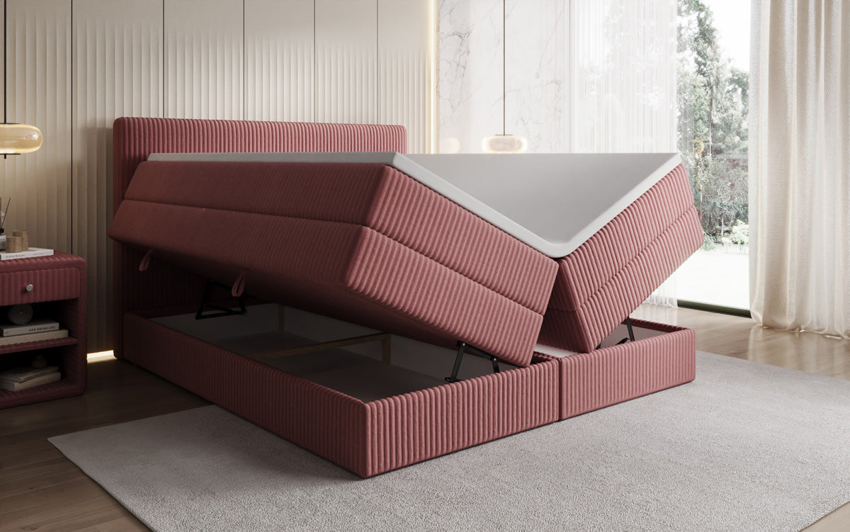Box spring bed Kubo King in Corduroy with storage space