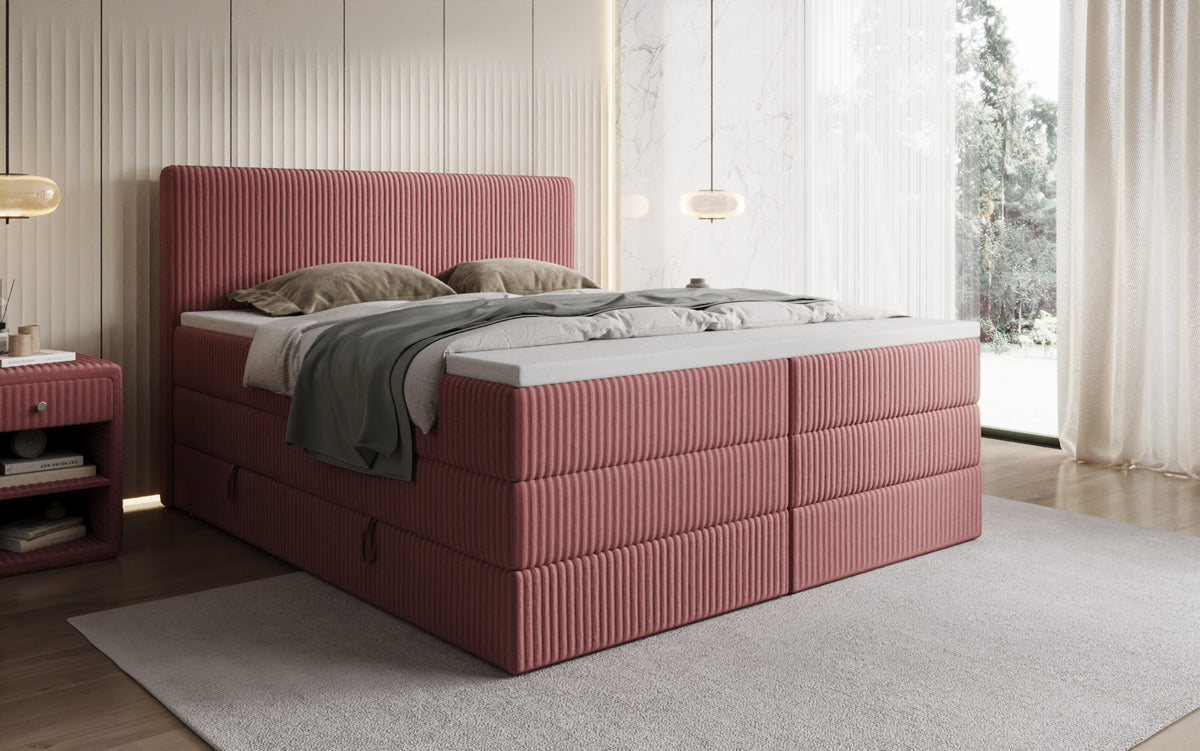 Box spring bed Kubo King in Corduroy with storage space