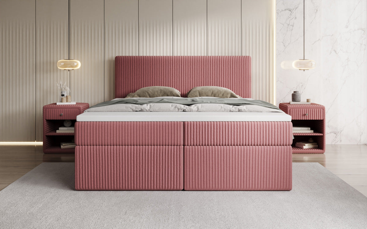 Box spring bed Kubo in Corduroy with storage space