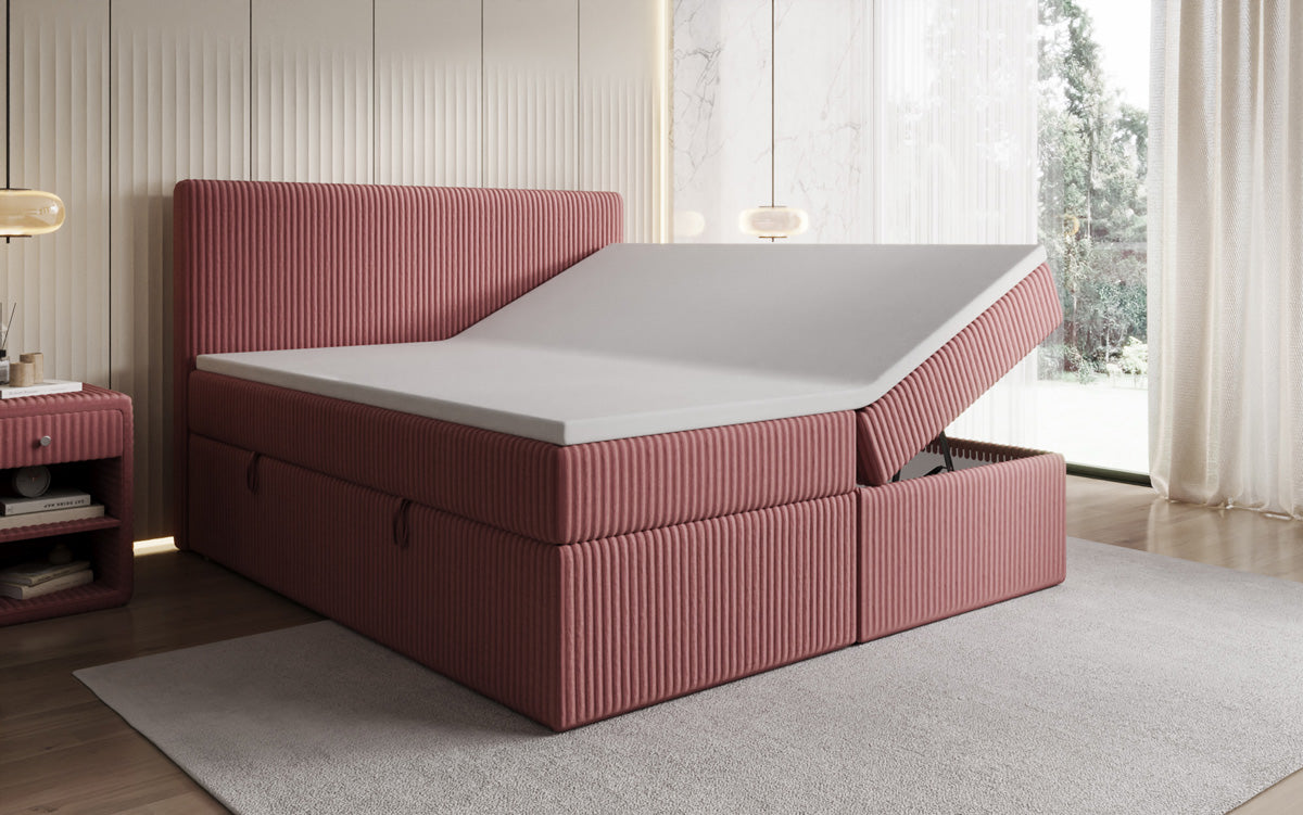Box spring bed Kubo in Corduroy with storage space
