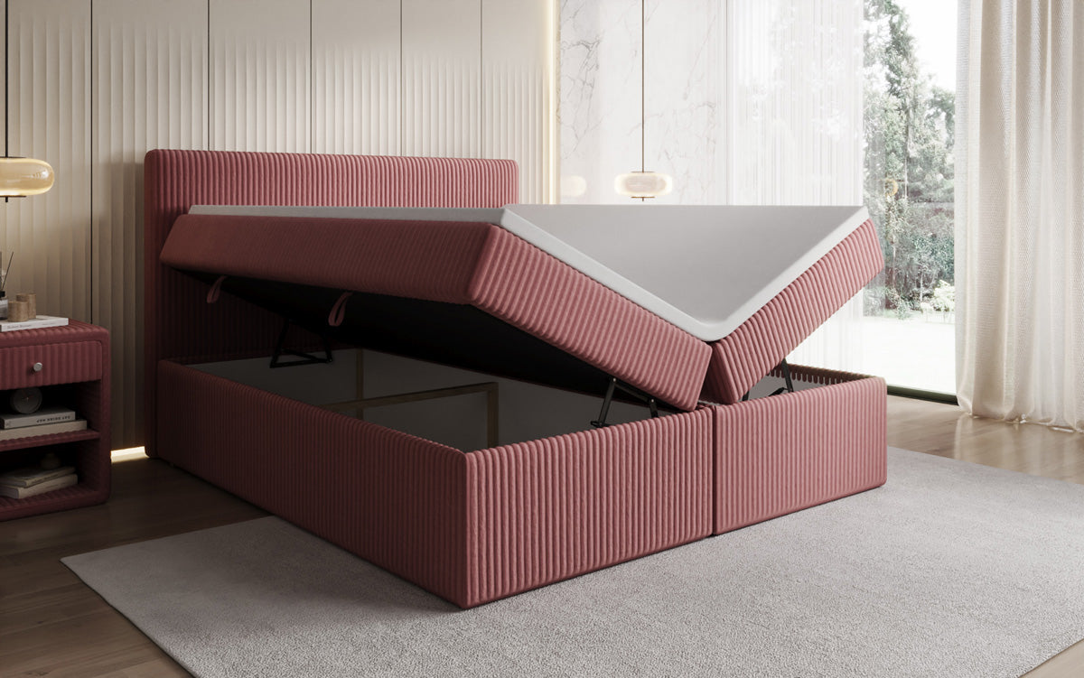 Box spring bed Kubo in Corduroy with storage space