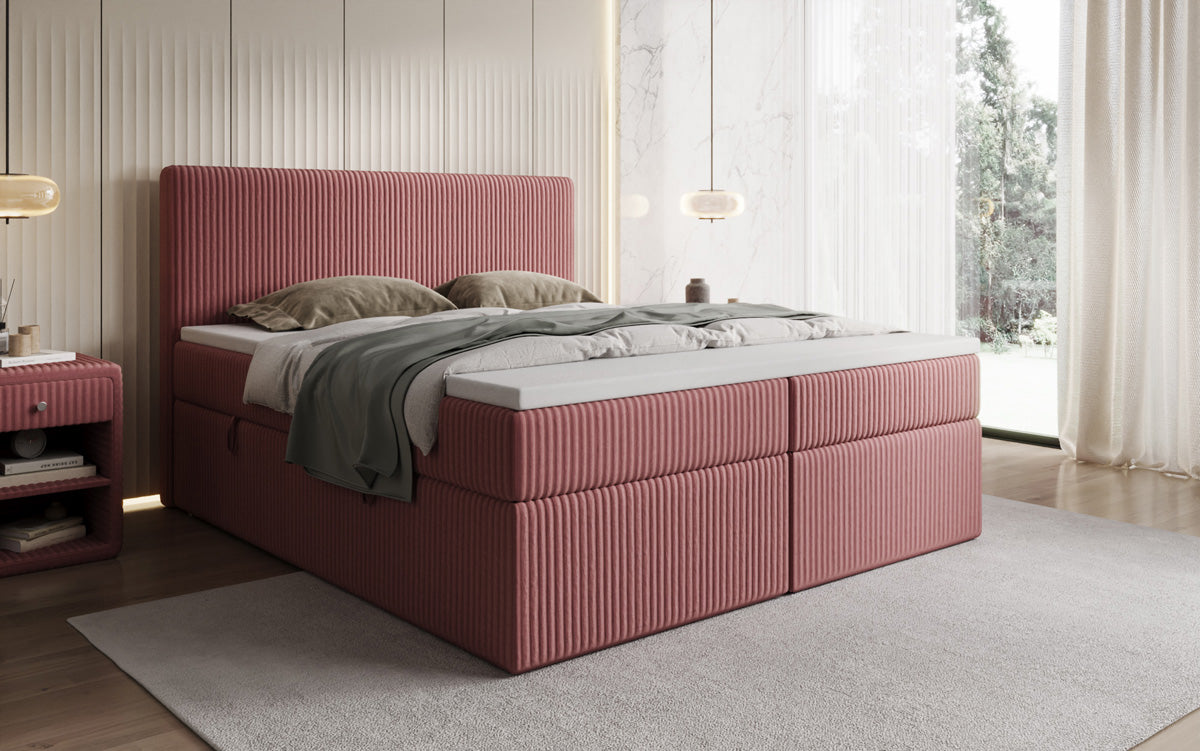 Box spring bed Kubo in Corduroy with storage space
