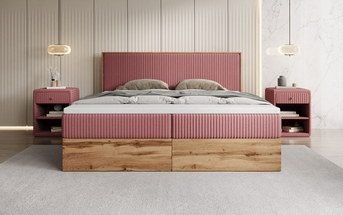Box spring bed Timber in Corduroy with storage space