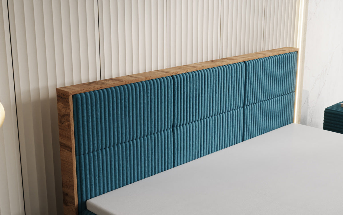 Box spring bed Timber Panel in Corduroy with storage space