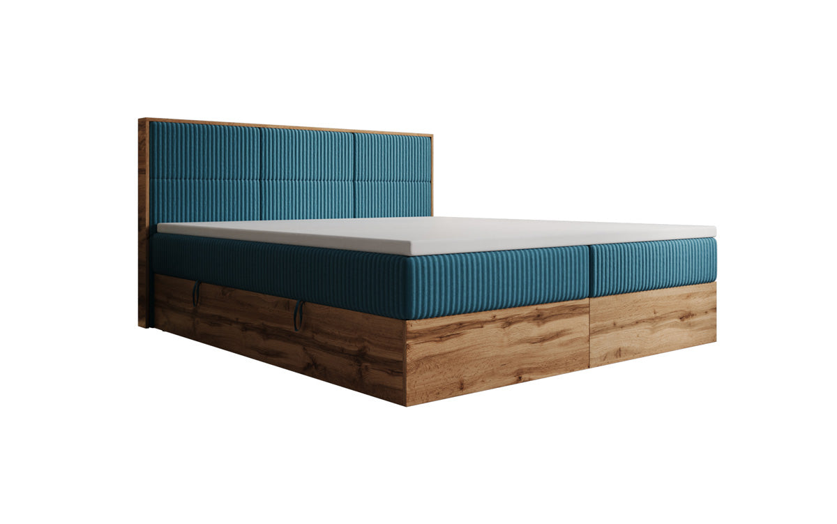 Box spring bed Timber Panel in Corduroy with storage space