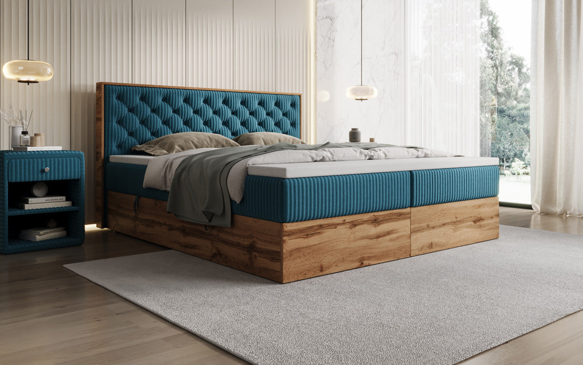 Box spring bed Timber Chester in Corduroy with storage space