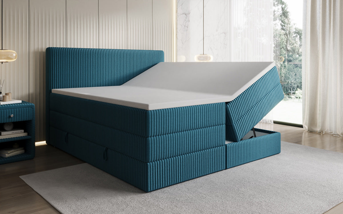 Box spring bed Kubo King in Corduroy with storage space