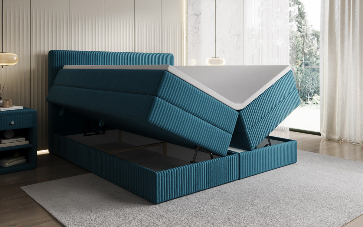 Box spring bed Kubo King in Corduroy with storage space