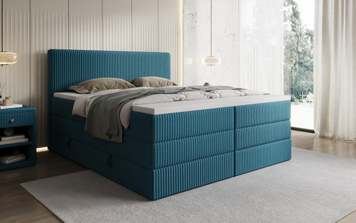 Box spring bed Kubo King in Corduroy with storage space