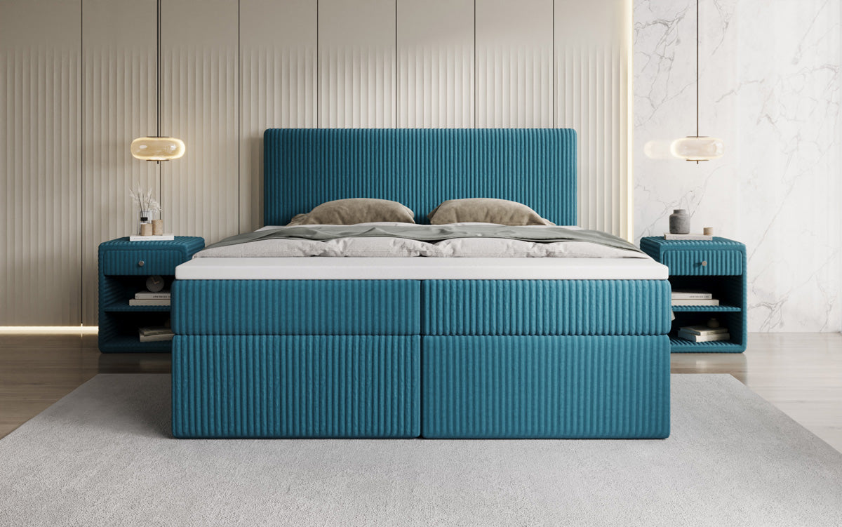 Box spring bed Kubo in Corduroy with storage space