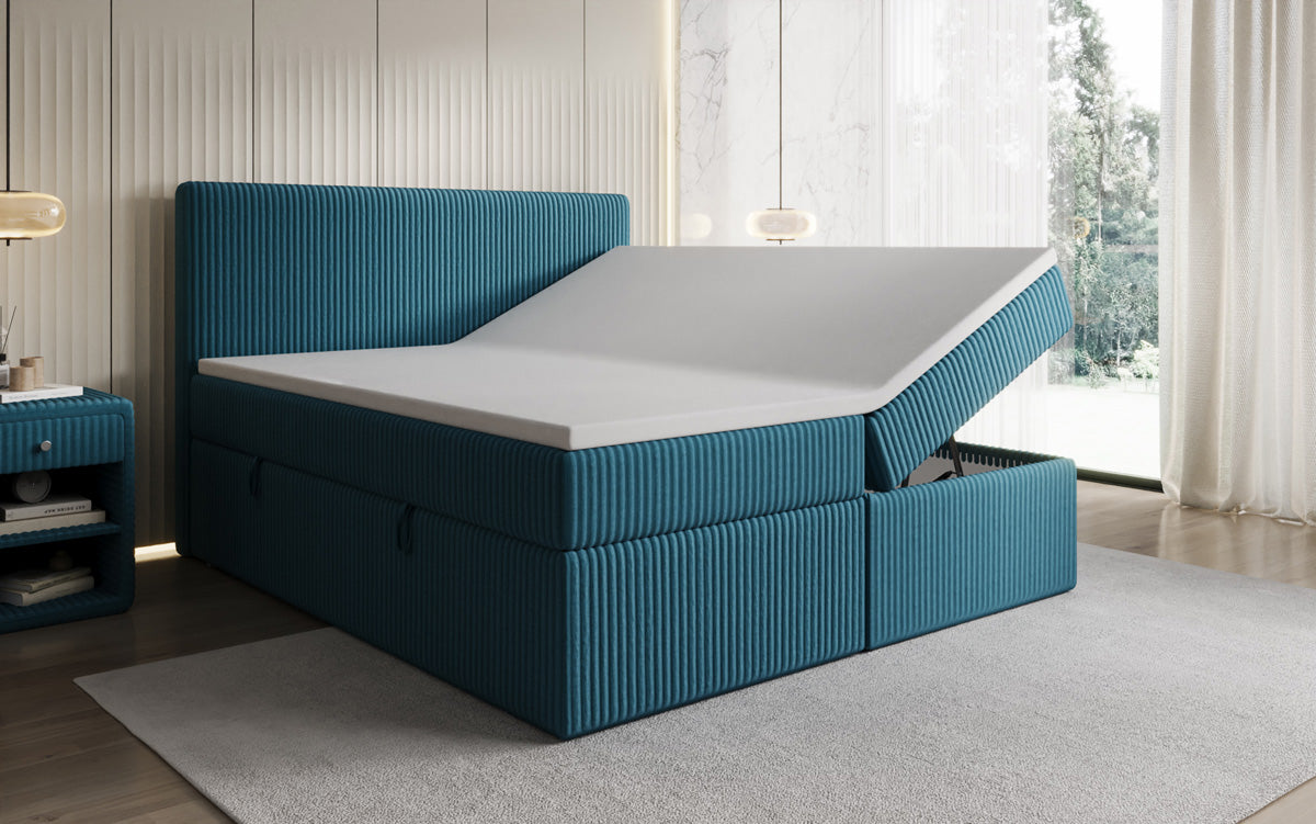 Box spring bed Kubo in Corduroy with storage space