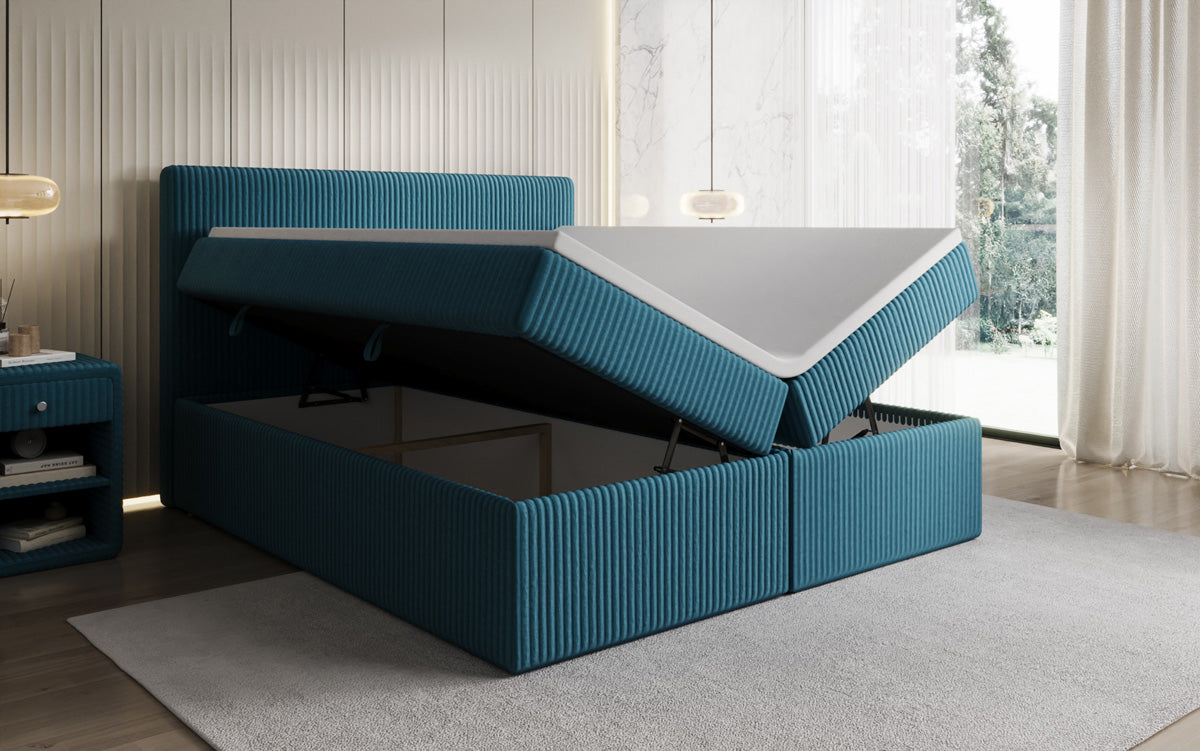 Box spring bed Kubo in Corduroy with storage space