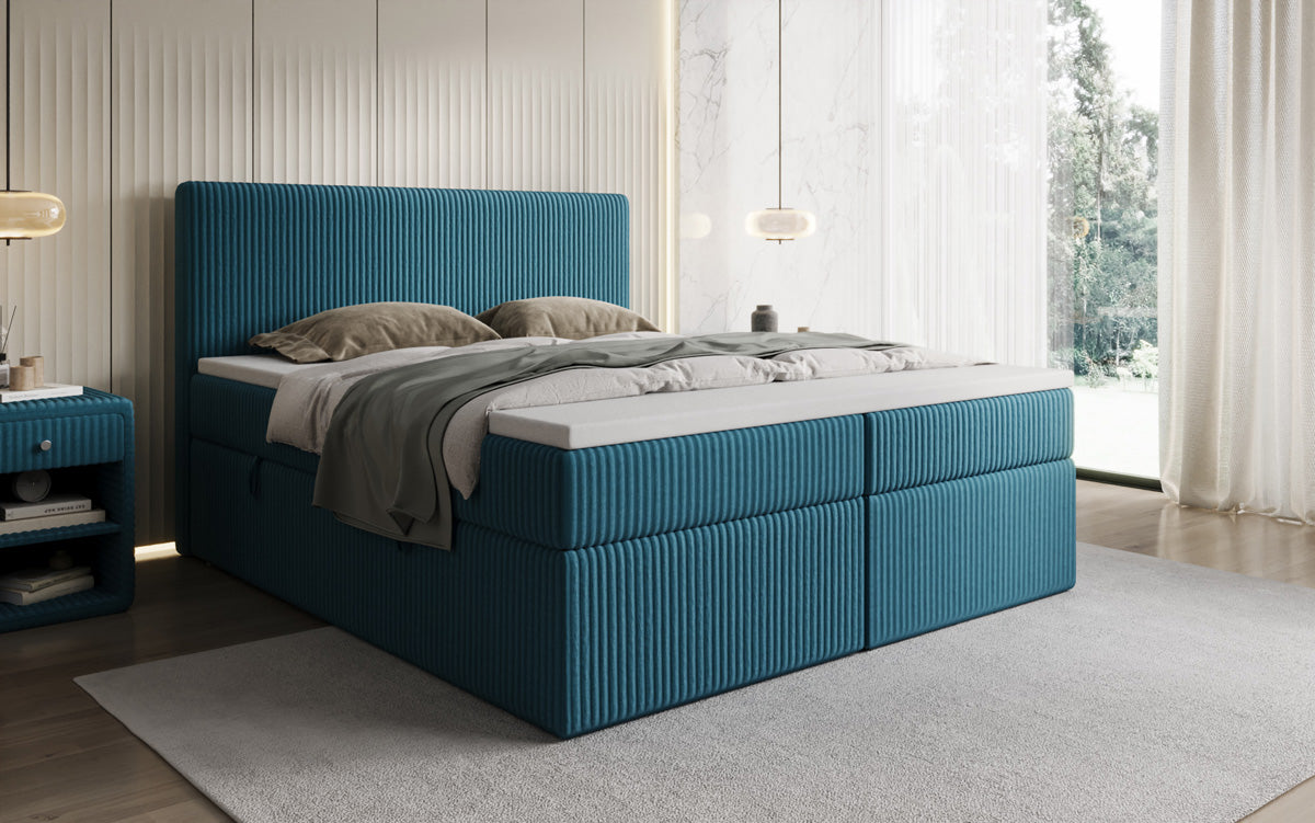 Box spring bed Kubo in Corduroy with storage space