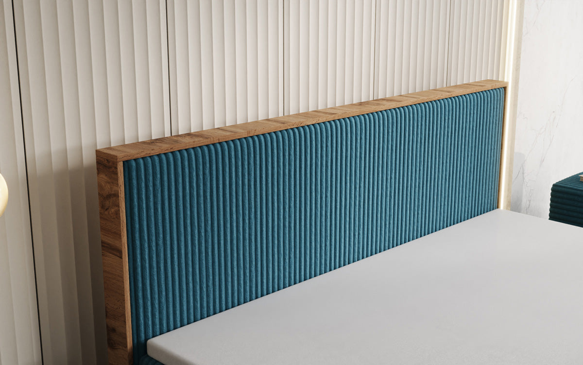Box spring bed Timber in Corduroy with storage space