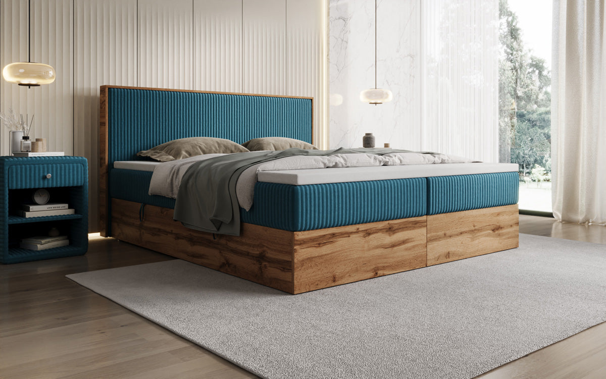 Box spring bed Timber in Corduroy with storage space
