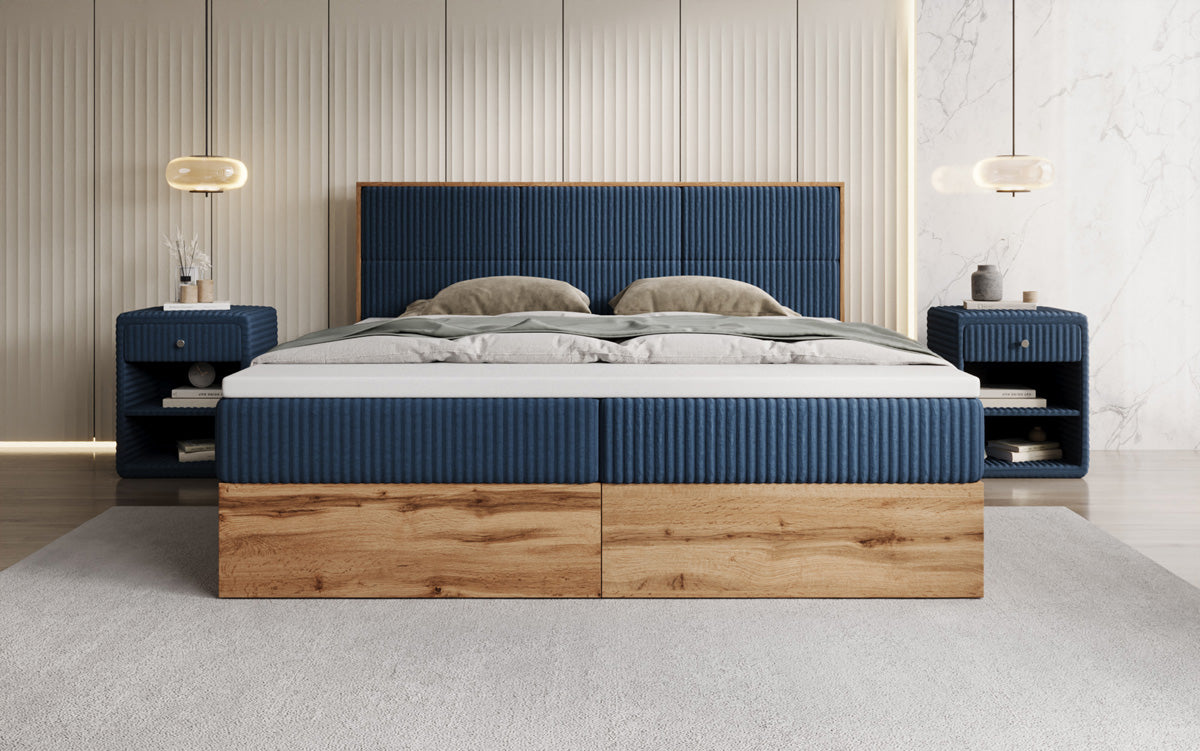 Box spring bed Timber Panel in Corduroy with storage space