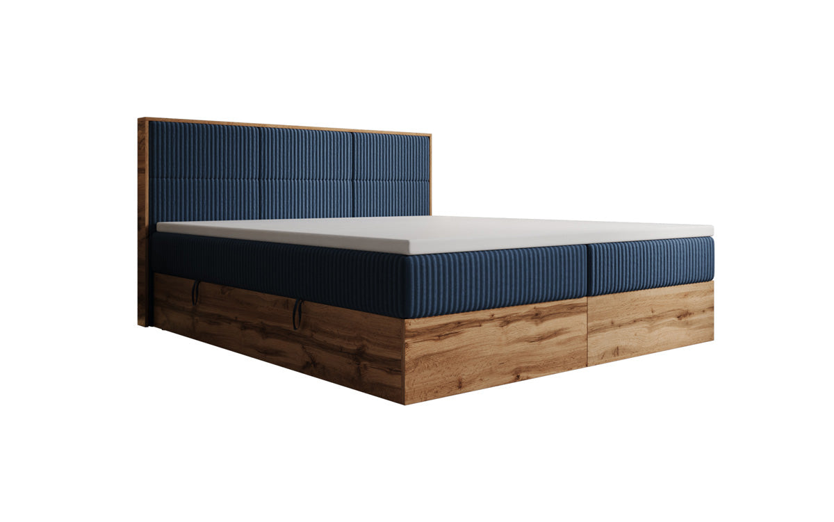 Box spring bed Timber Panel in Corduroy with storage space