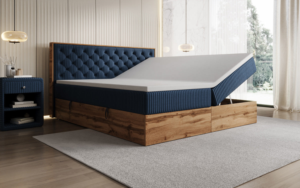 Box spring bed Timber Chester in Corduroy with storage space