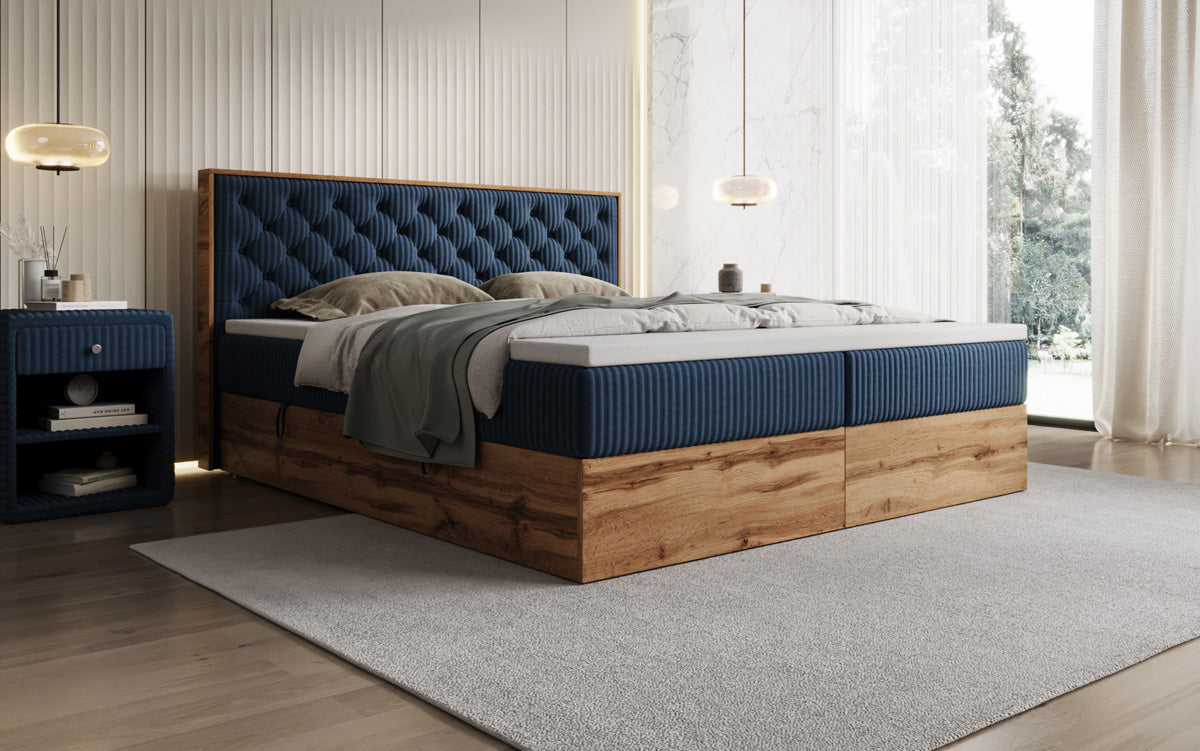 Box spring bed Timber Chester in Corduroy with storage space